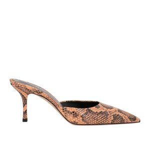 PARIS TEXAS Kitty Pointed Toe Leather Mule Heels | Python Print | Orange